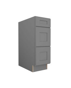 Grey Shaker Elite Three Drawer Base Cabinet 12" Cleveland - Town Sell Cabinets