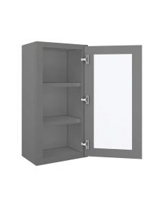 Grey Shaker Elite Wall Open Frame Glass Door Cabinet  18"W x 36"H Cleveland - Town Sell Cabinets